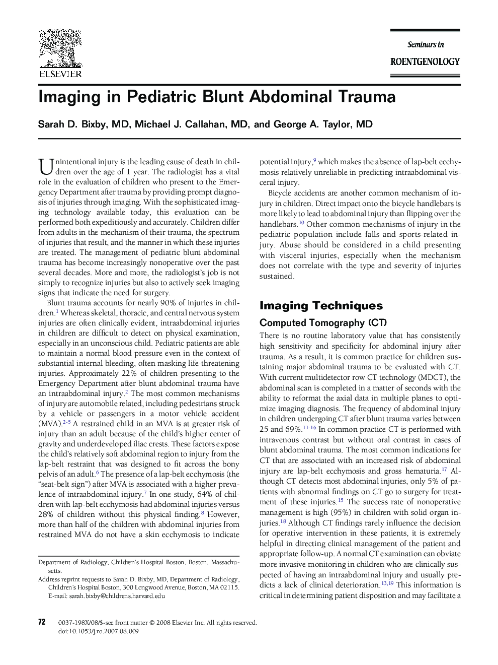 Imaging in Pediatric Blunt Abdominal Trauma