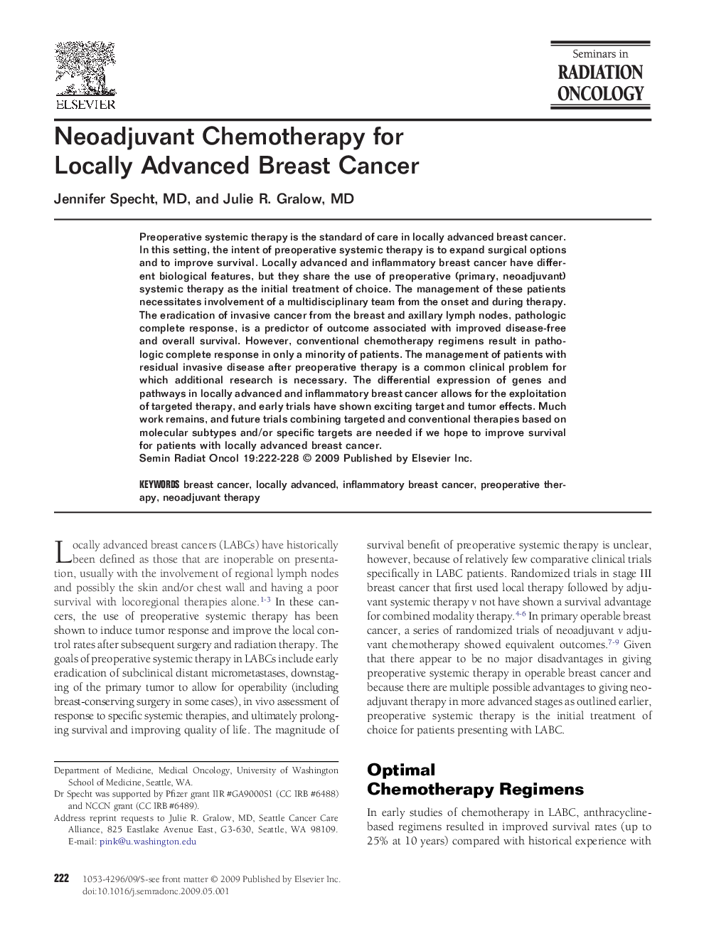 Neoadjuvant Chemotherapy for Locally Advanced Breast Cancer 