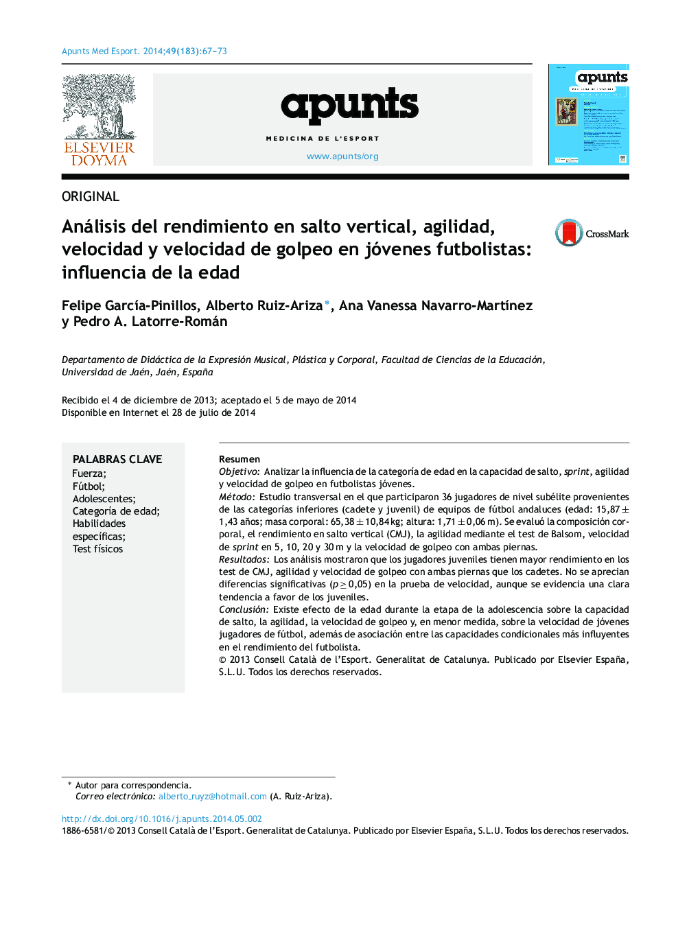 Análisis del rendimiento en salto vertical, agilidad, velocidad y velocidad de golpeo en jóvenes futbolistas: influencia de la edad