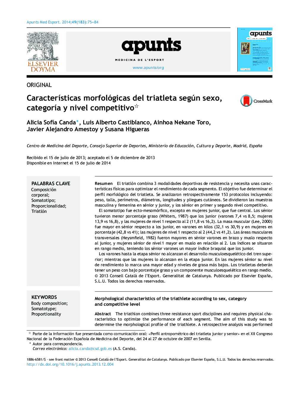 CaracterÃ­sticas morfológicas del triatleta según sexo, categorÃ­a y nivel competitivo