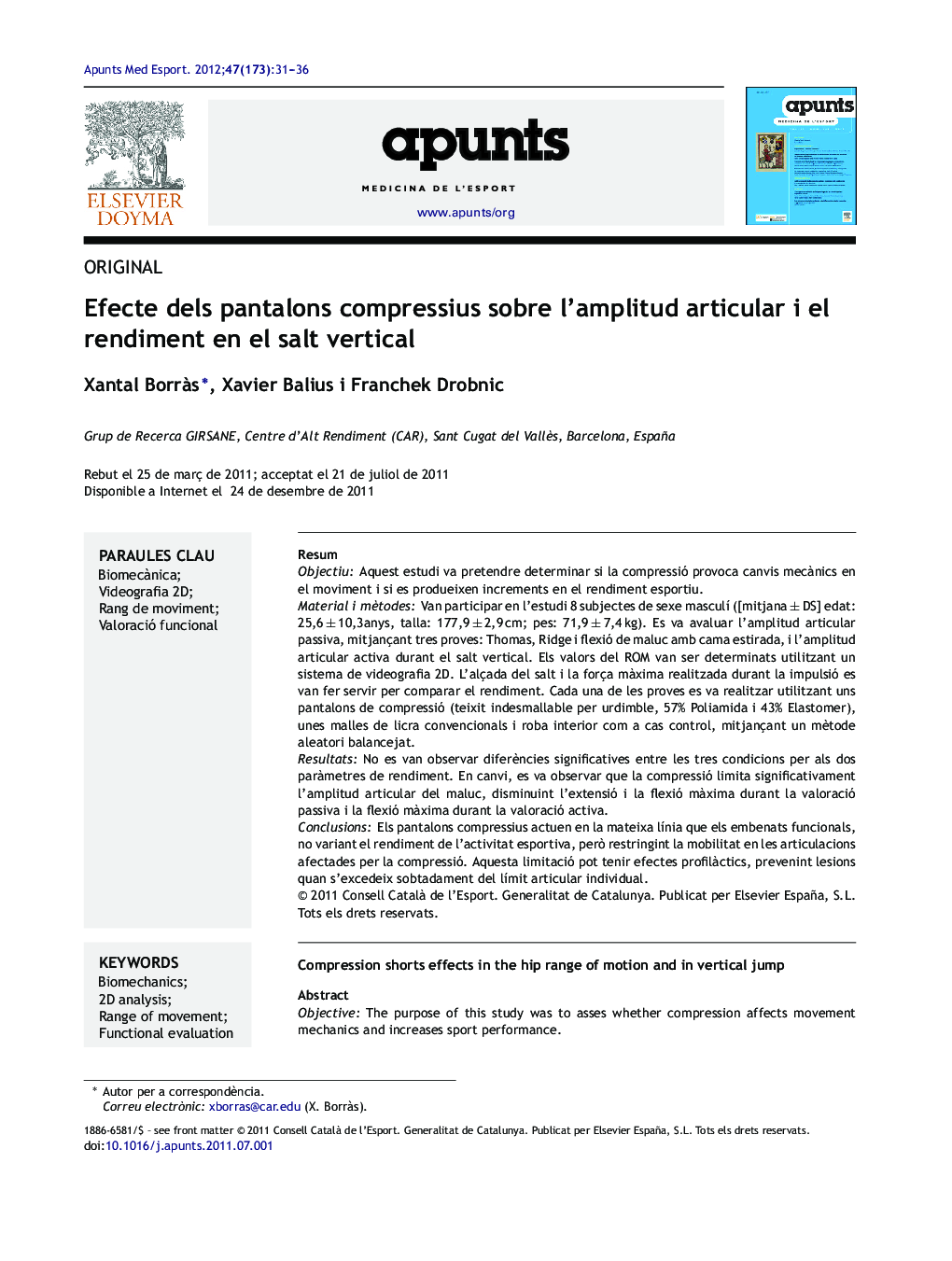 Efecte dels pantalons compressius sobre l'amplitud articular i el rendiment en el salt vertical