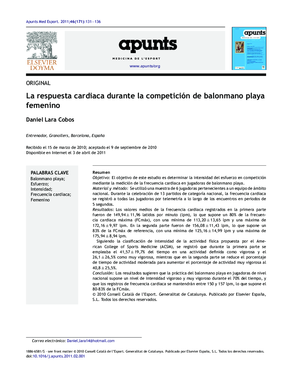 La respuesta cardiaca durante la competición de balonmano playa femenino