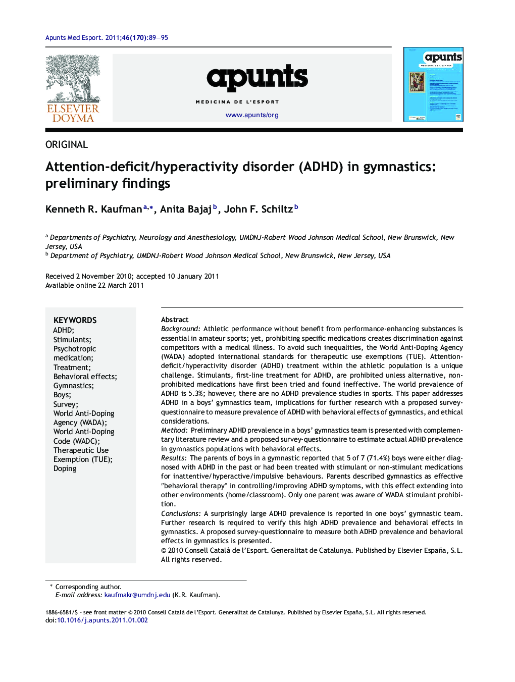 Attention-deficit/hyperactivity disorder (ADHD) in gymnastics: preliminary findings