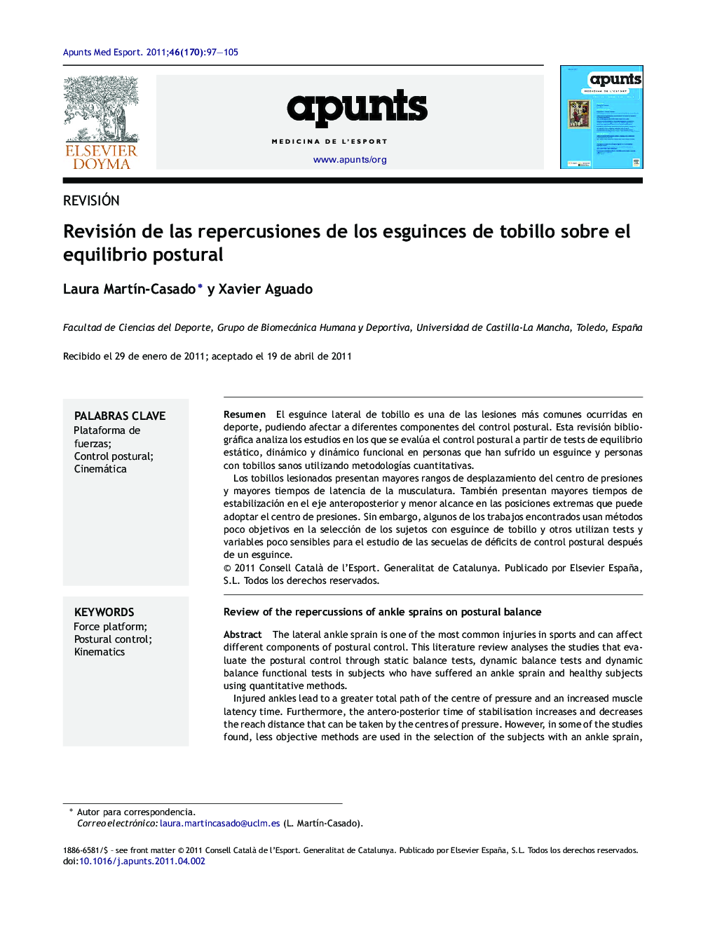 Revisión de las repercusiones de los esguinces de tobillo sobre el equilibrio postural