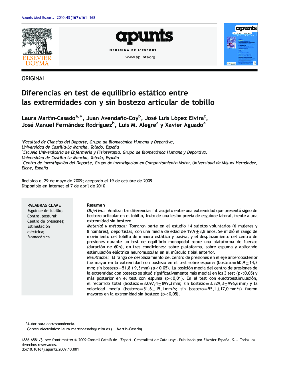 Diferencias en test de equilibrio estático entre las extremidades con y sin bostezo articular de tobillo