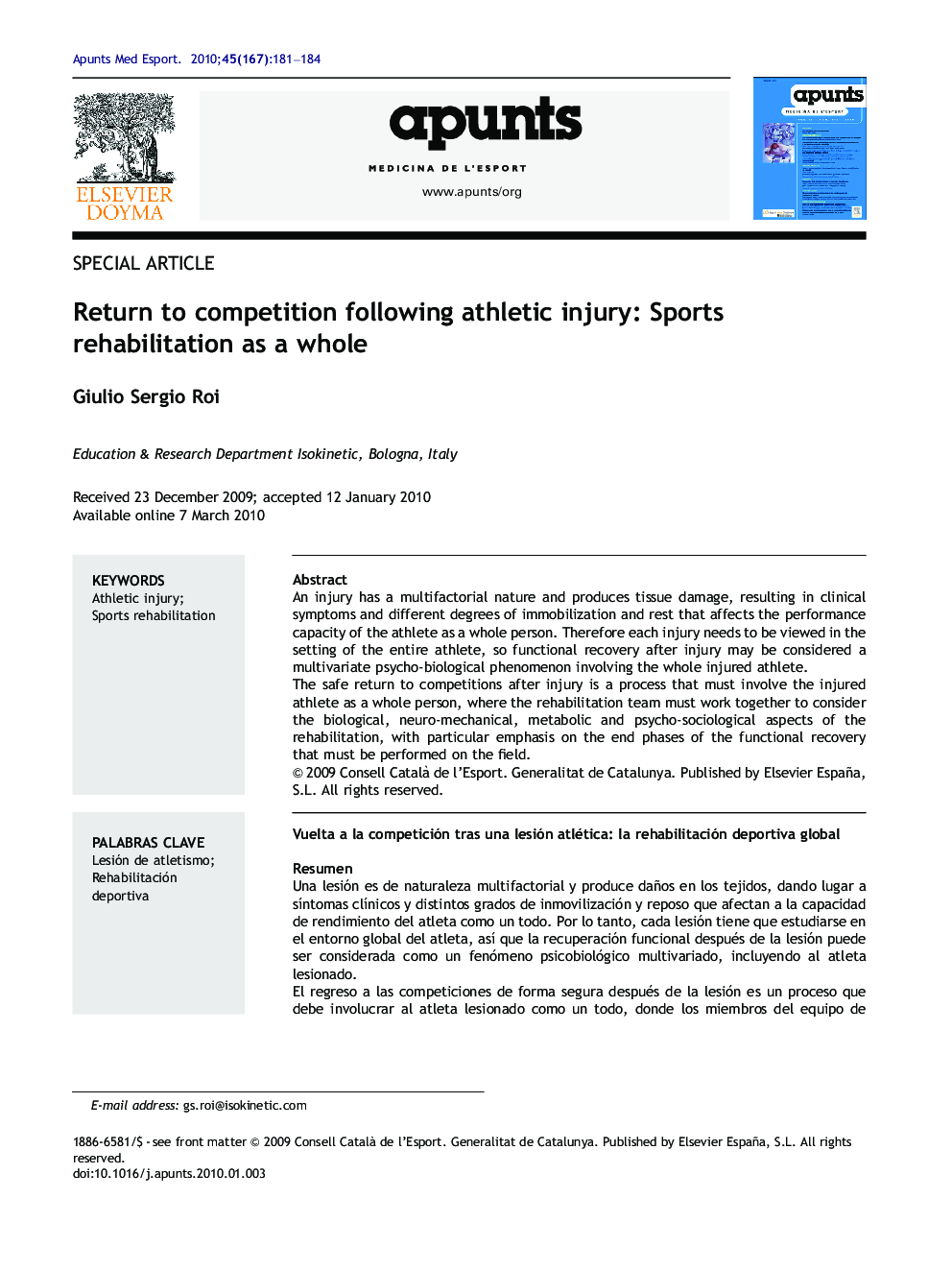 Return to competition following athletic injury: Sports rehabilitation as a whole