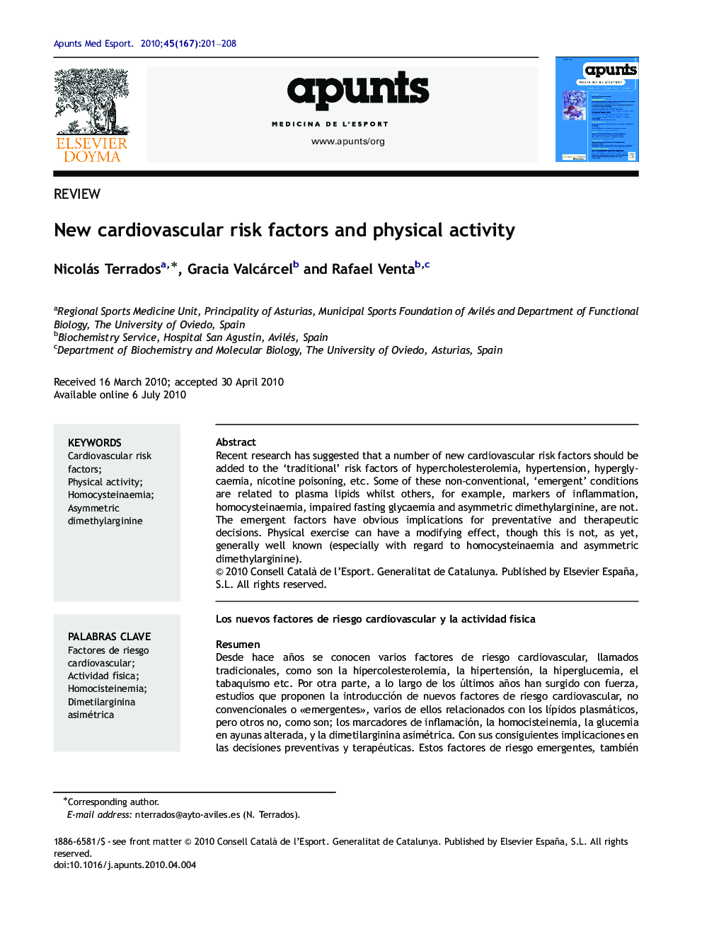 New cardiovascular risk factors and physical activity