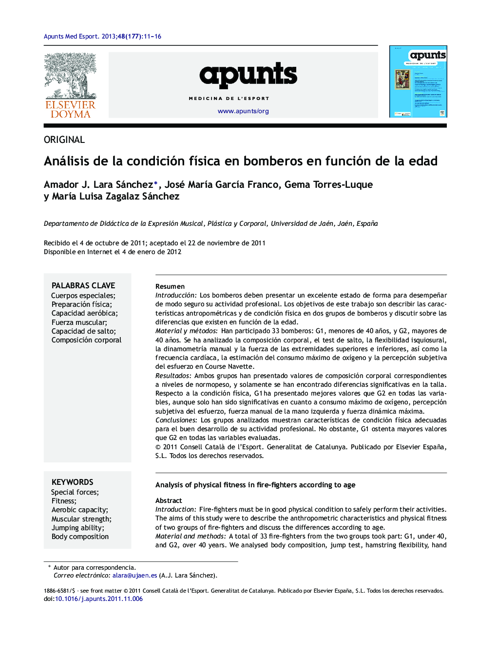 Análisis de la condición física en bomberos en función de la edad