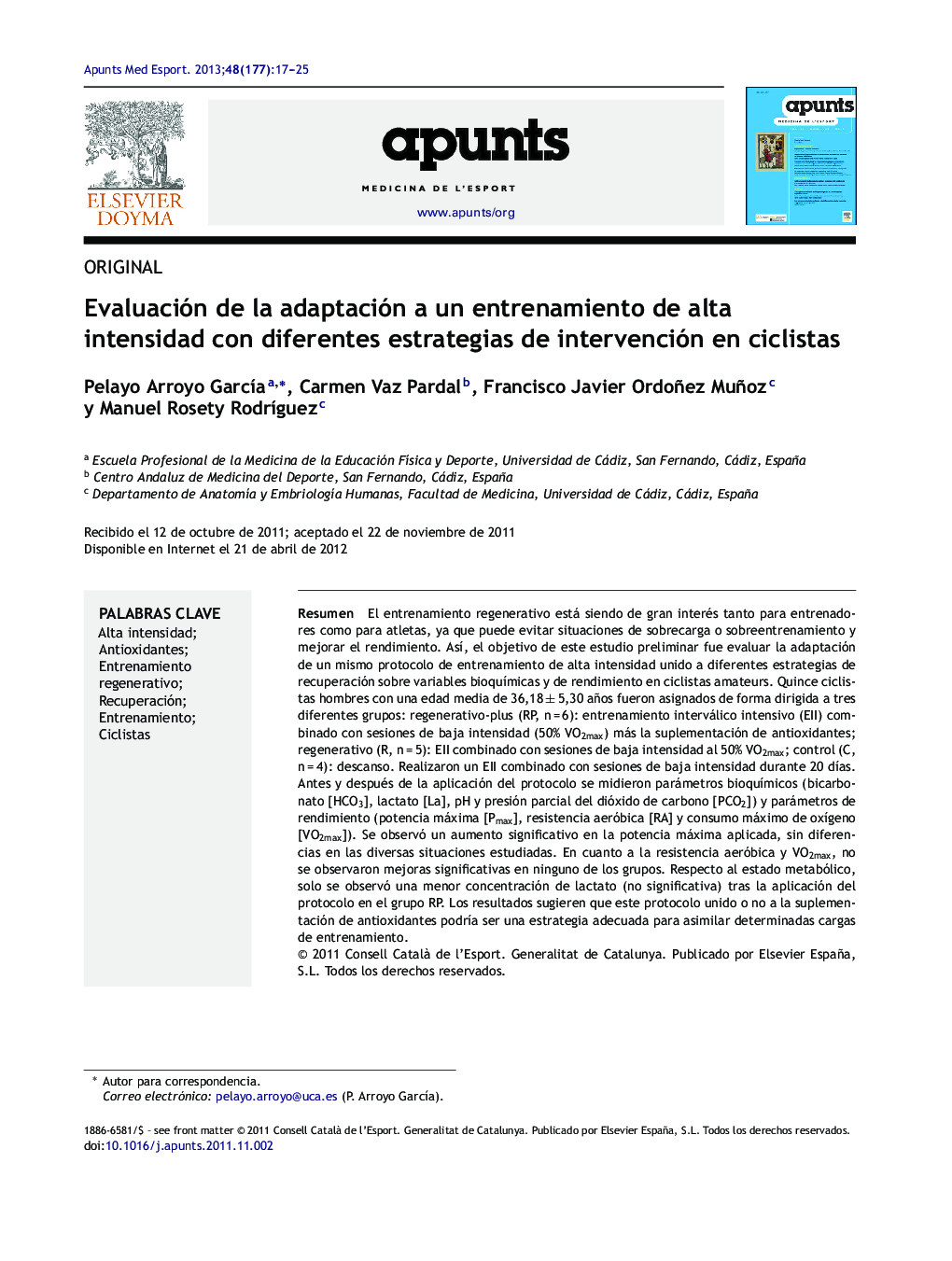 Evaluación de la adaptación a un entrenamiento de alta intensidad con diferentes estrategias de intervención en ciclistas