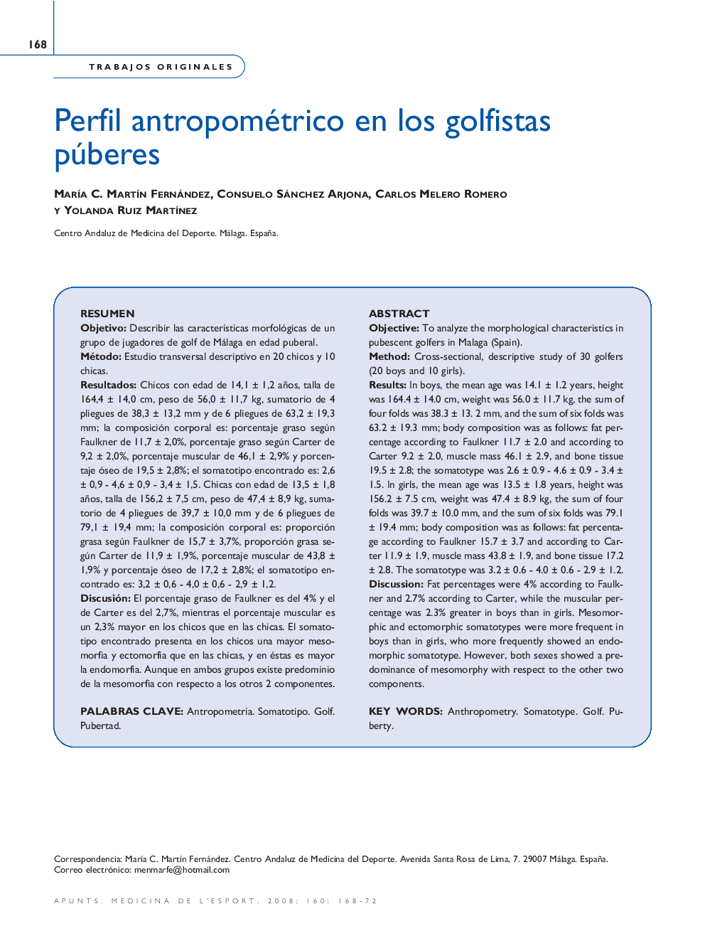 Perfil antropométrico en los golfistas púberes