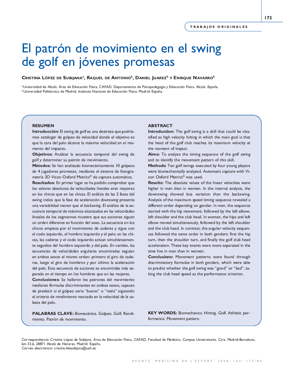 El patrón de movimiento en el swing de golf en jóvenes promesas
