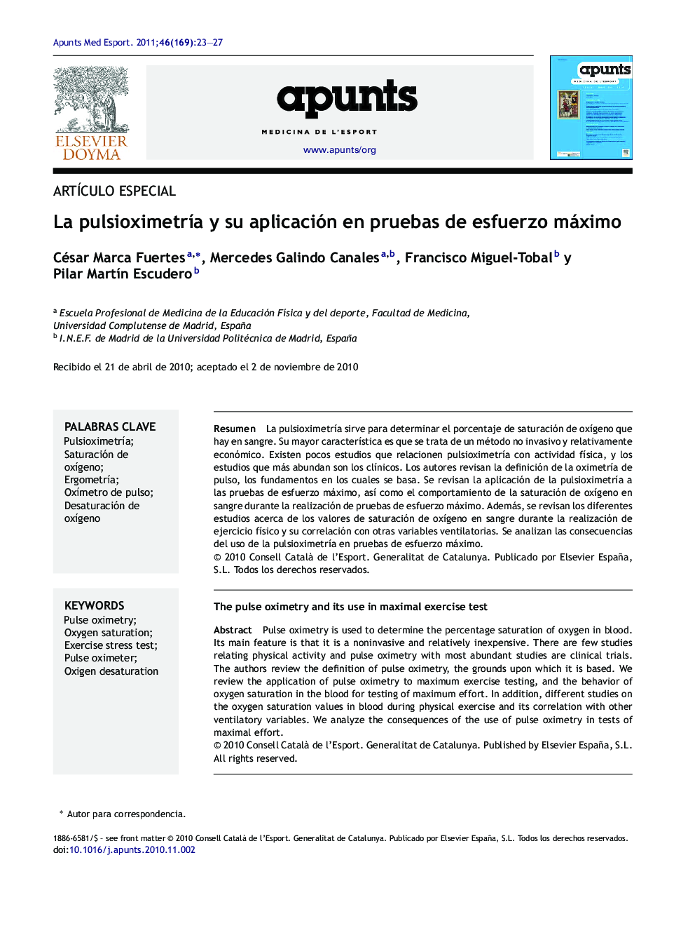 La pulsioximetrÃ­a y su aplicación en pruebas de esfuerzo máximo