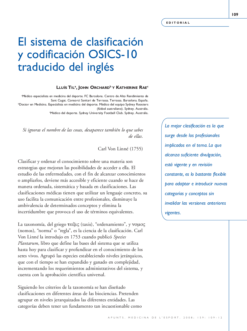 El sistema de clasificación y codificación OSICS-10 traducido del inglés