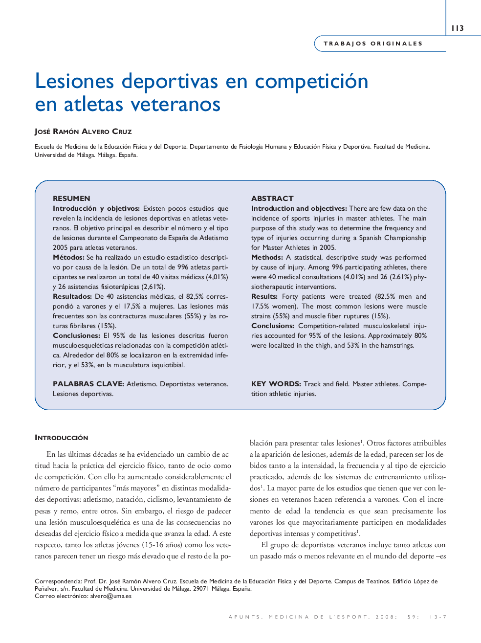 Lesiones deportivas en competición en atletas veteranos