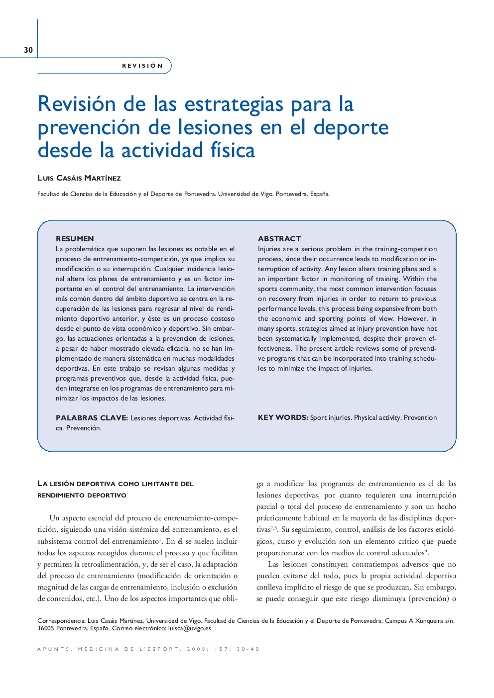 Revisión de las estrategias para la prevención de lesiones en el deporte desde la actividad física