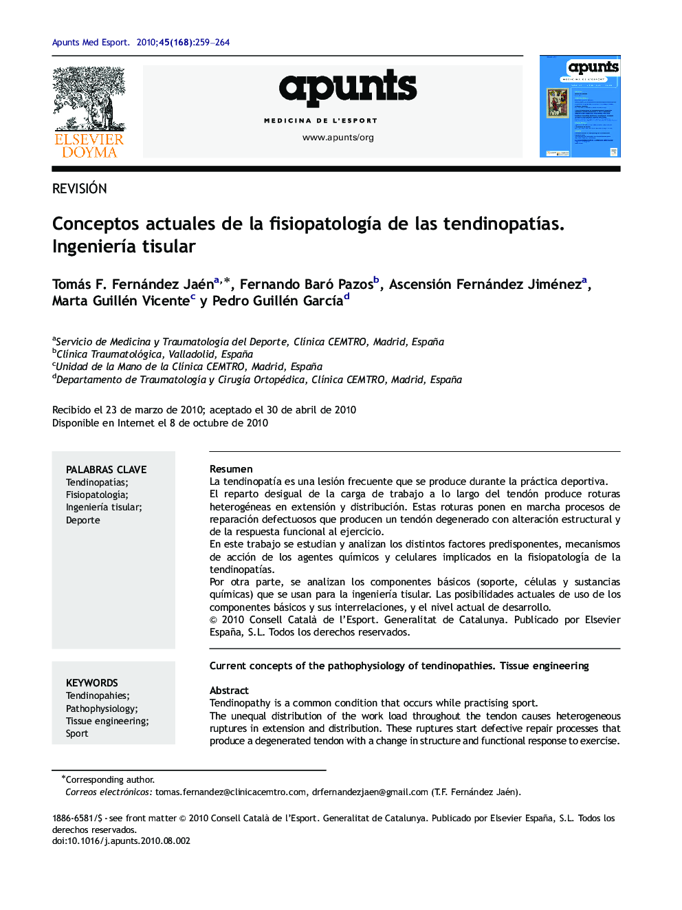 Conceptos actuales de la fisiopatología de las tendinopatías. Ingeniería tisular