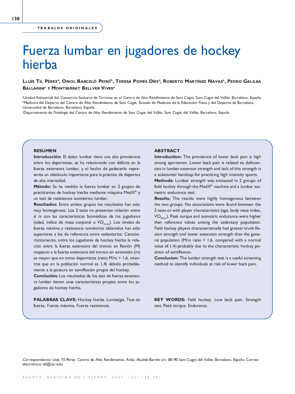 Fuerza lumbar en jugadores de hockey hierba