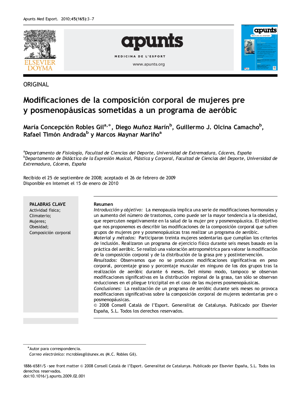 Modificaciones de la composición corporal de mujeres pre y posmenopáusicas sometidas a un programa de aeróbic