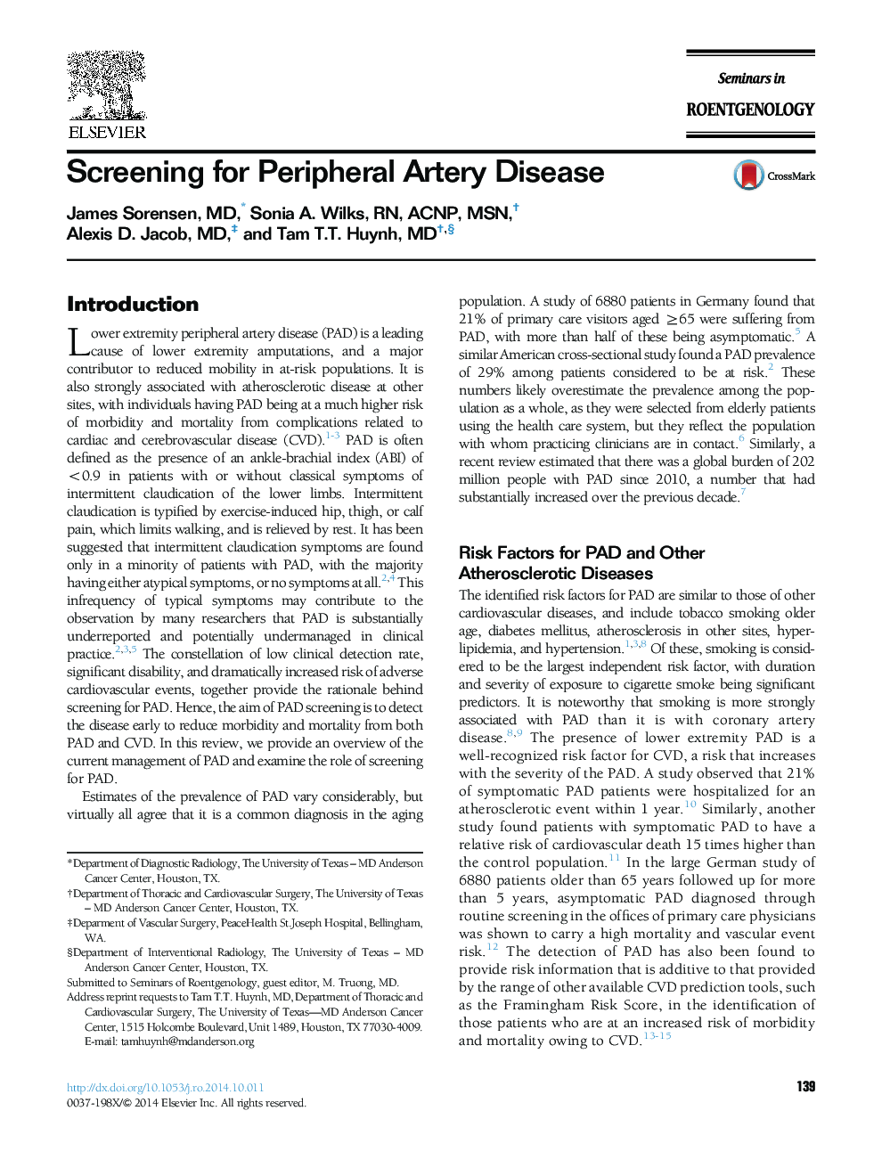 Screening for Peripheral Artery Disease
