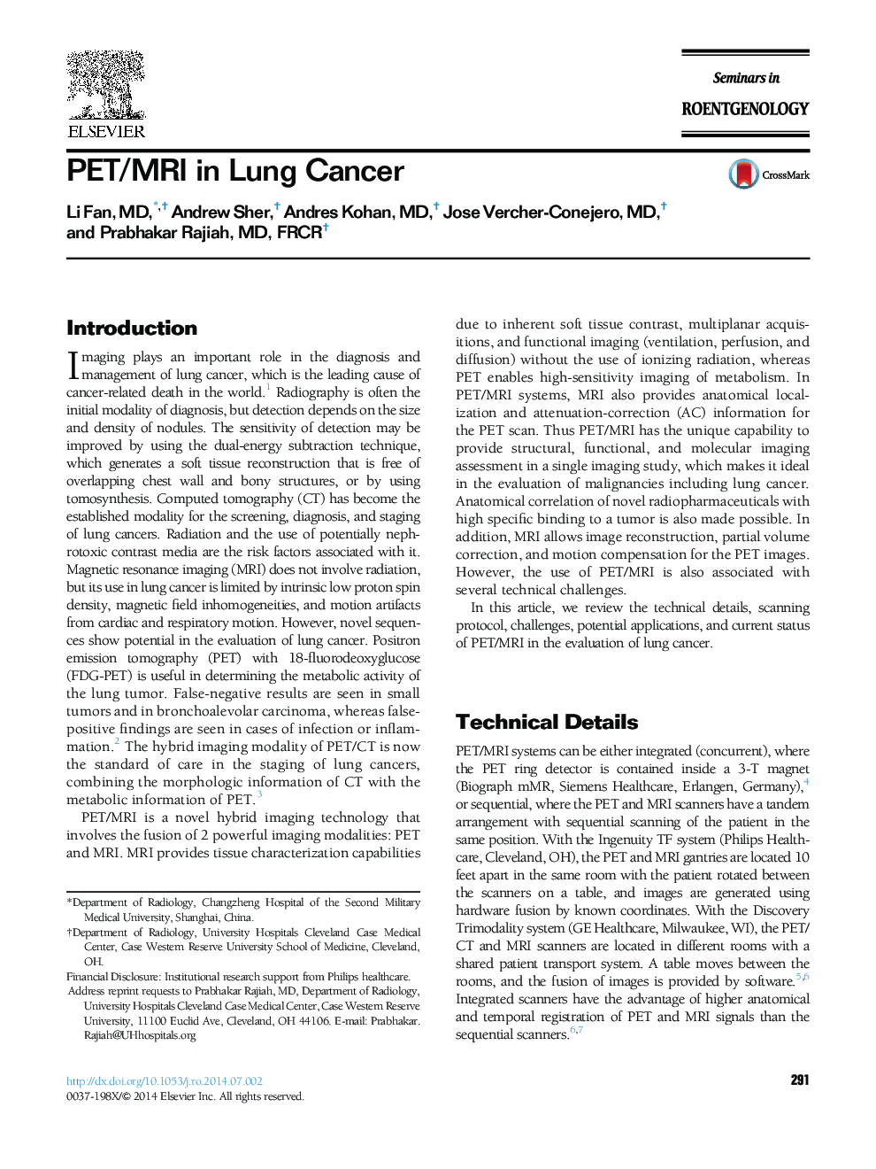 PET/MRI in Lung Cancer