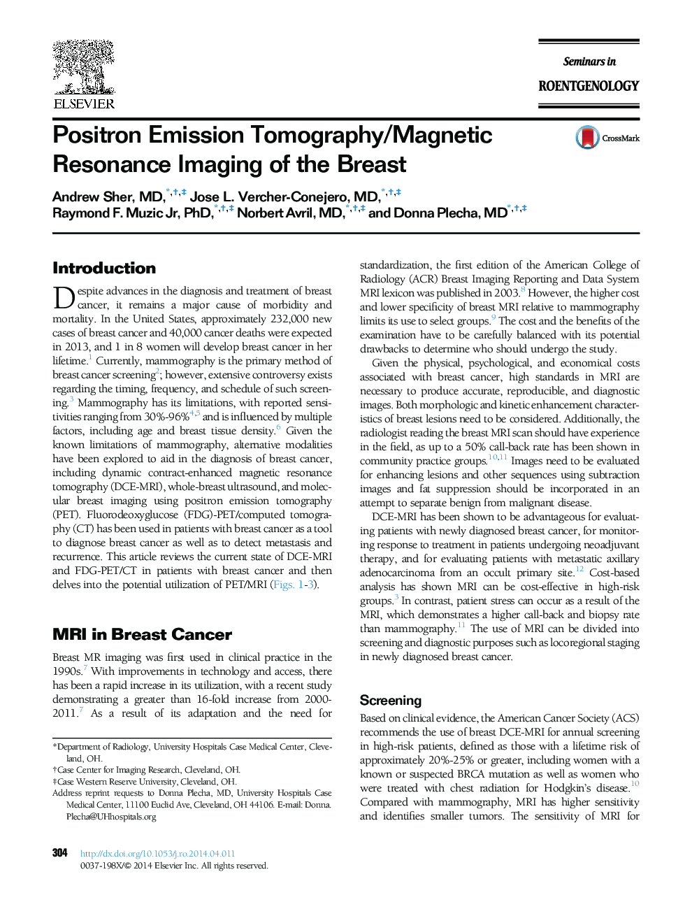 Positron Emission Tomography/Magnetic Resonance Imaging of the Breast