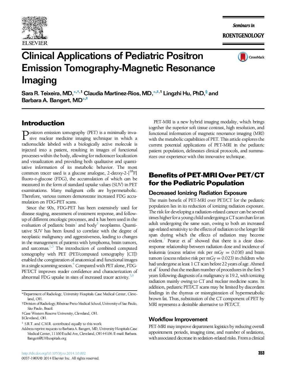 Clinical Applications of Pediatric Positron Emission Tomography-Magnetic Resonance Imaging