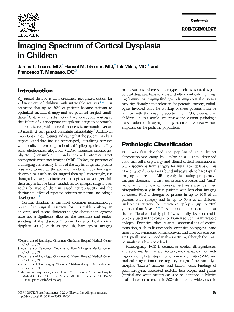 Imaging Spectrum of Cortical Dysplasia in Children