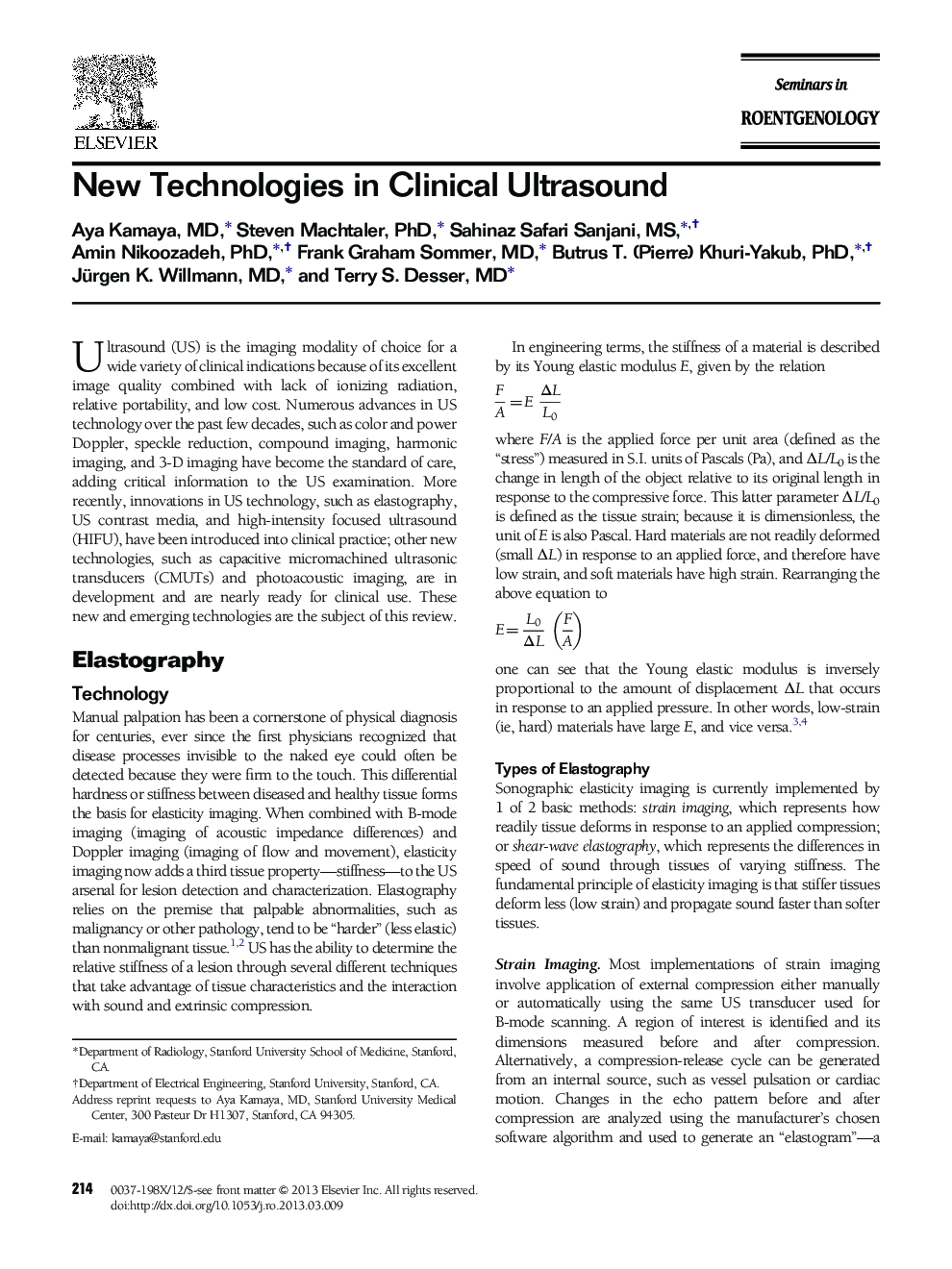 New Technologies in Clinical Ultrasound