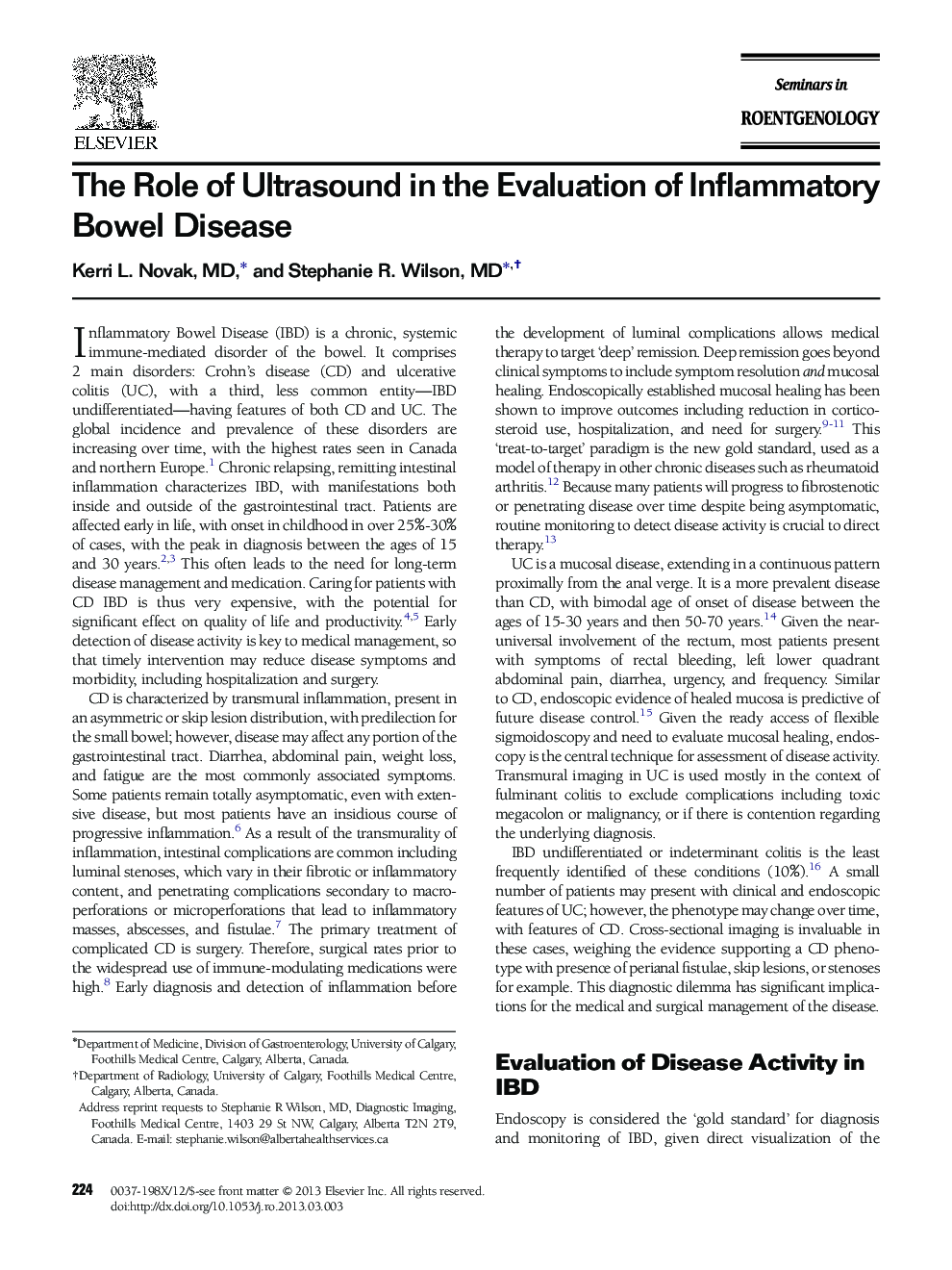 The Role of Ultrasound in the Evaluation of Inflammatory Bowel Disease