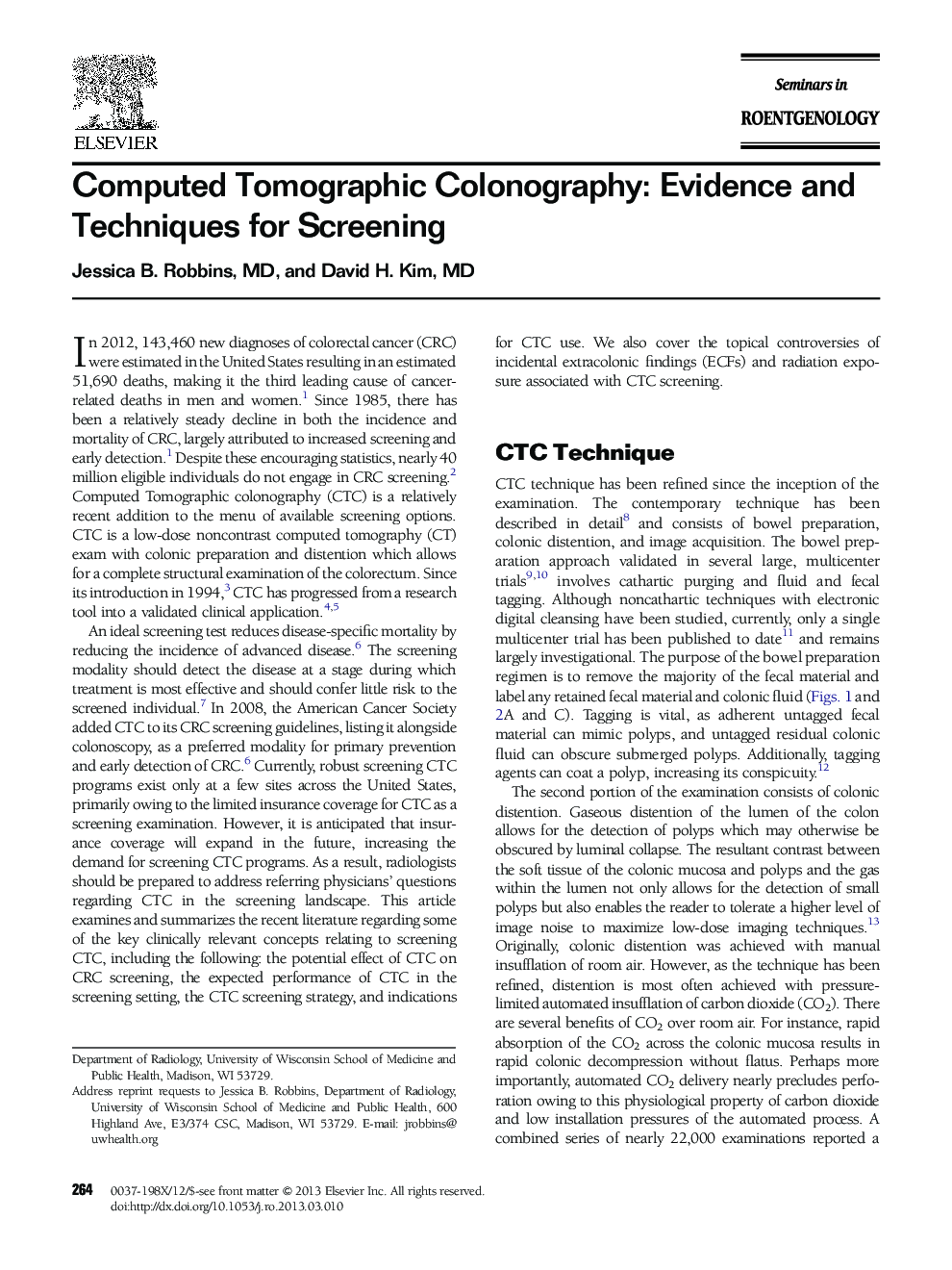 Computed Tomographic Colonography: Evidence and Techniques for Screening