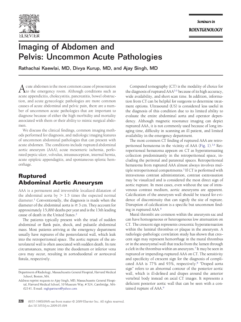 Imaging of Abdomen and Pelvis: Uncommon Acute Pathologies