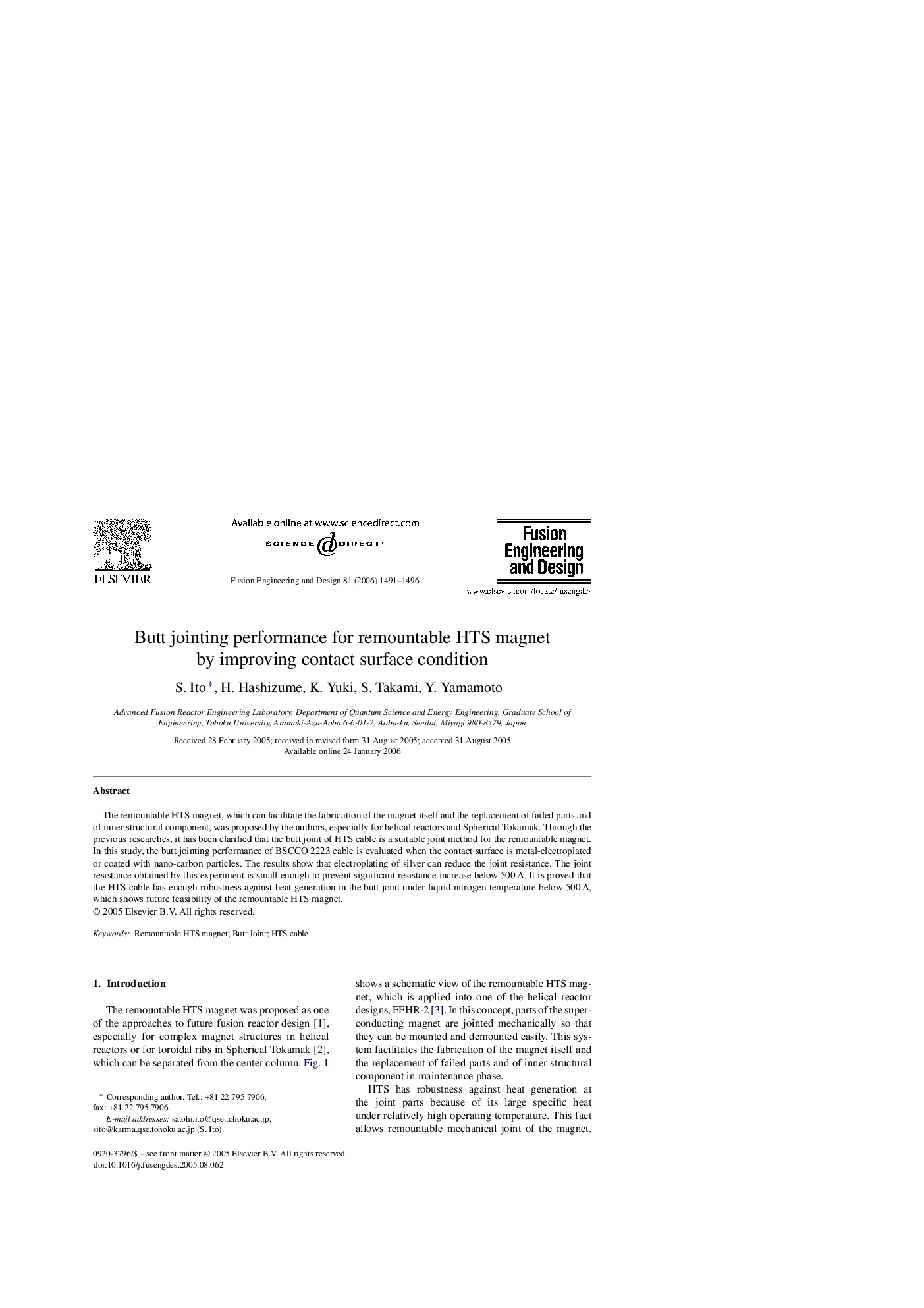 Butt jointing performance for remountable HTS magnet by improving contact surface condition