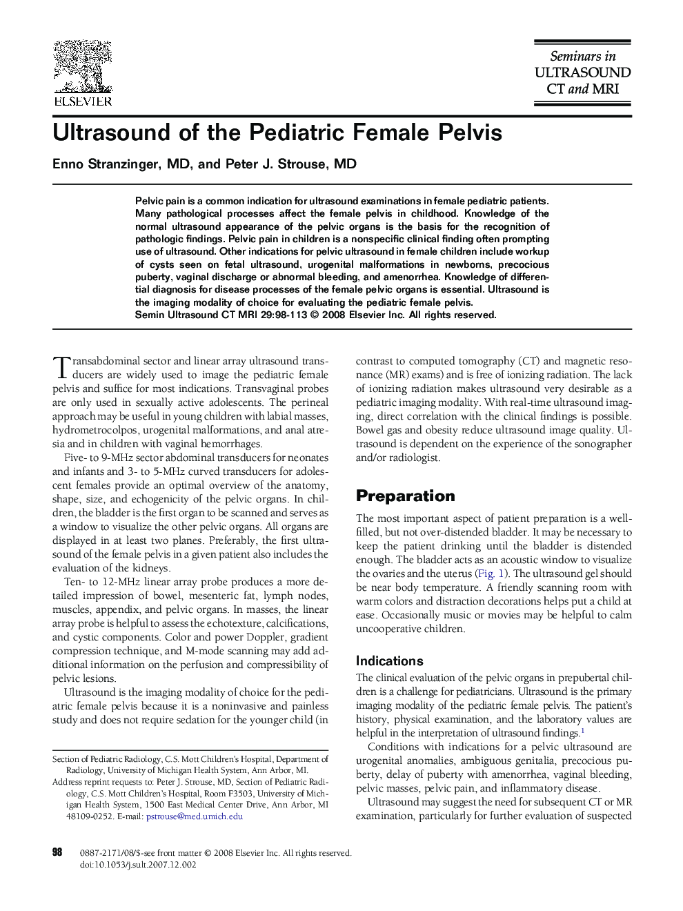 Ultrasound of the Pediatric Female Pelvis