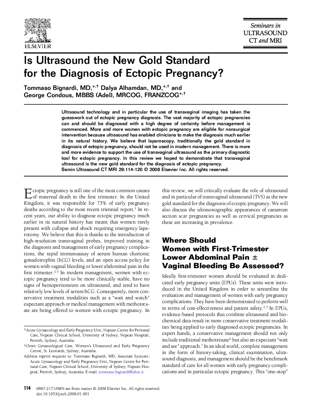 Is Ultrasound the New Gold Standard for the Diagnosis of Ectopic Pregnancy?