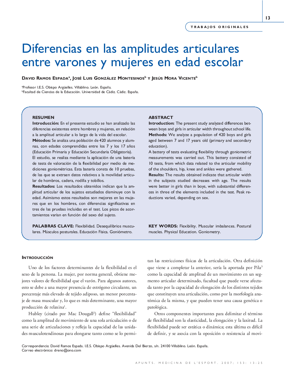 Diferencias en las amplitudes articulares entre varones y mujeres en edad escolar