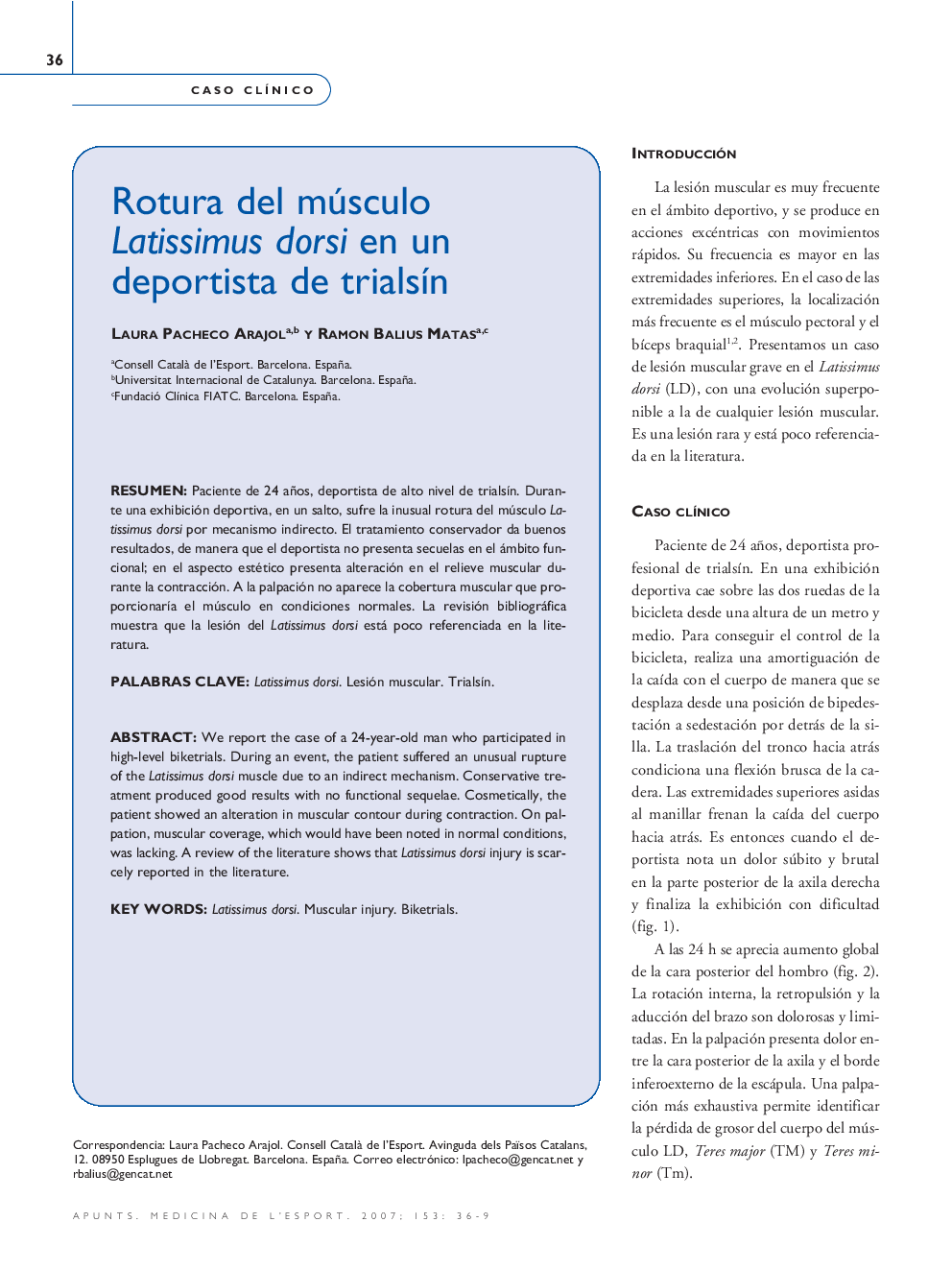 Rotura del músculo Latissimus dorsi en un deportista de trialsÃ­n