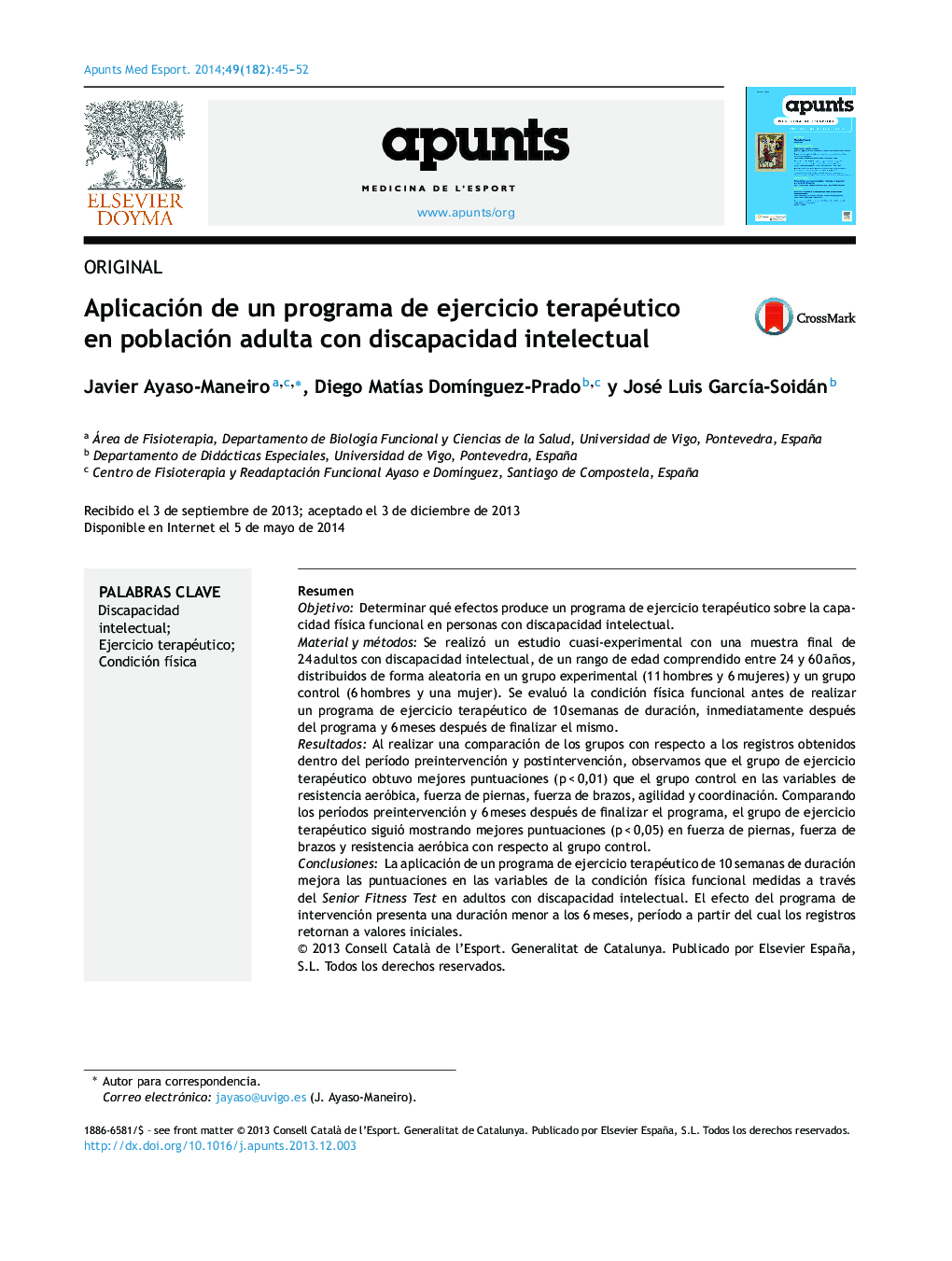 Aplicación de un programa de ejercicio terapéutico en población adulta con discapacidad intelectual