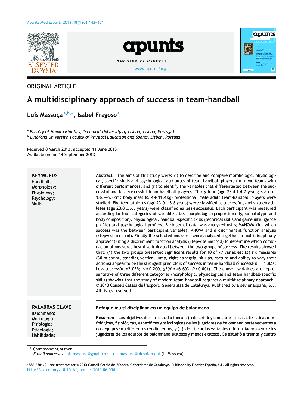 A multidisciplinary approach of success in team-handball