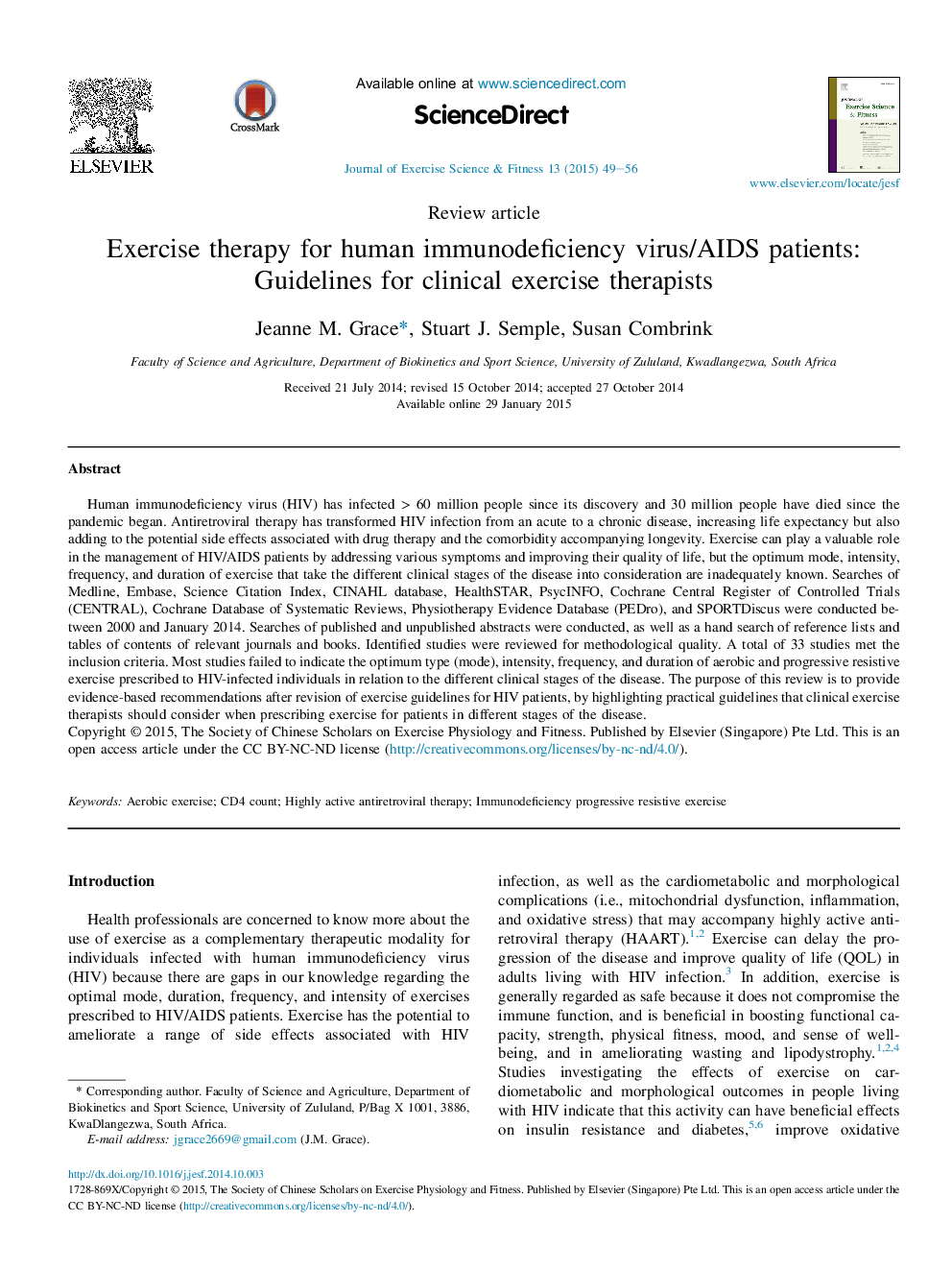 Exercise therapy for human immunodeficiency virus/AIDS patients: Guidelines for clinical exercise therapists