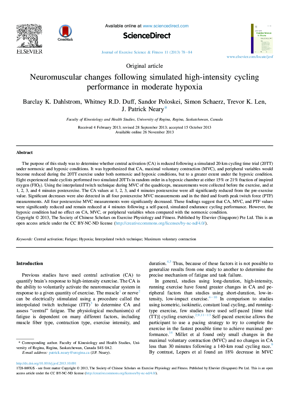 Neuromuscular changes following simulated high-intensity cycling performance in moderate hypoxia