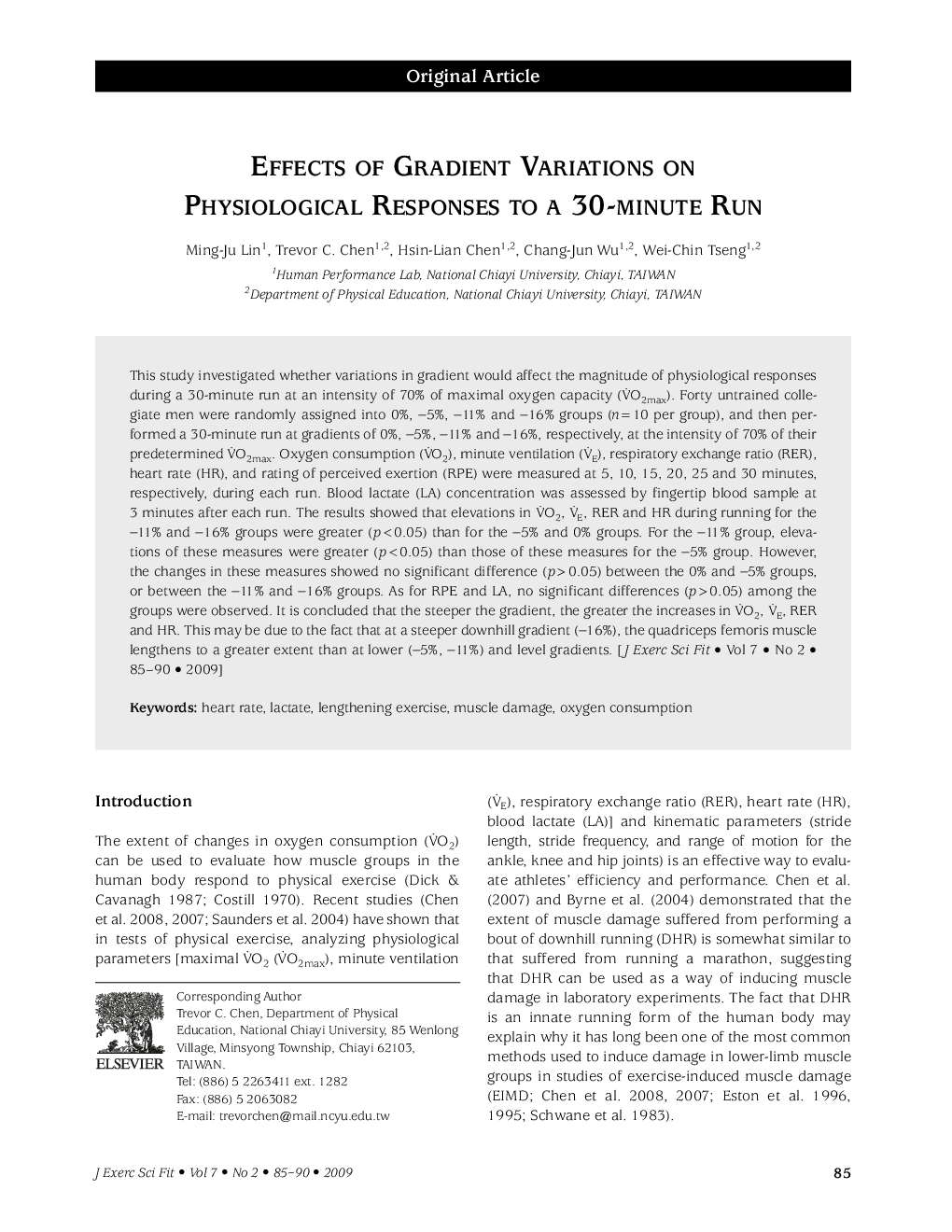 Effects of Gradient Variations on Physiological Responses to a 30-minute Run