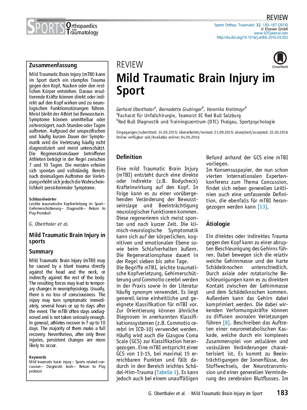 Mild Traumatic Brain Injury im Sport