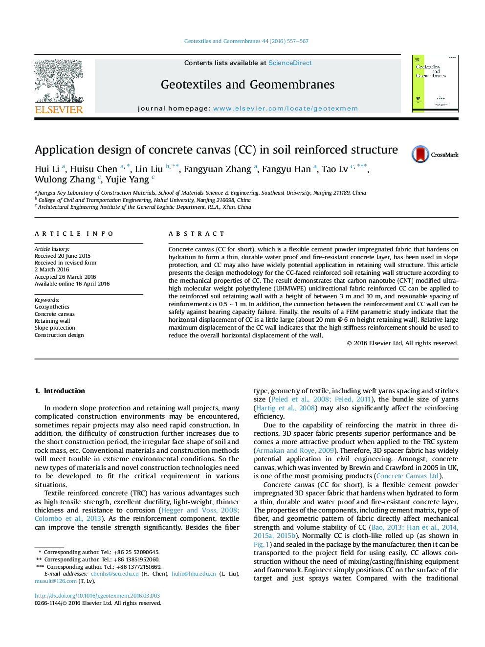 Application design of concrete canvas (CC) in soil reinforced structure