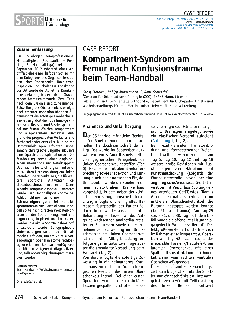 Kompartment-Syndrom am Femur nach Kontusionstrauma beim Team-Handball