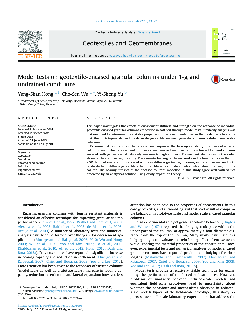 Model tests on geotextile-encased granular columns under 1-g and undrained conditions