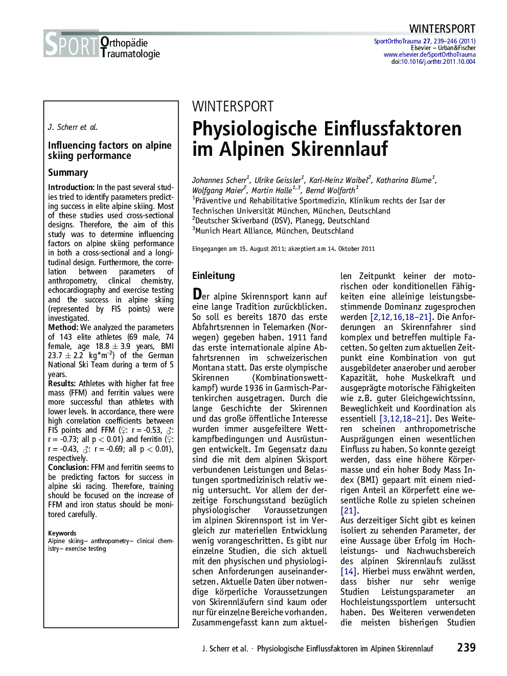 Physiologische Einflussfaktoren im Alpinen Skirennlauf