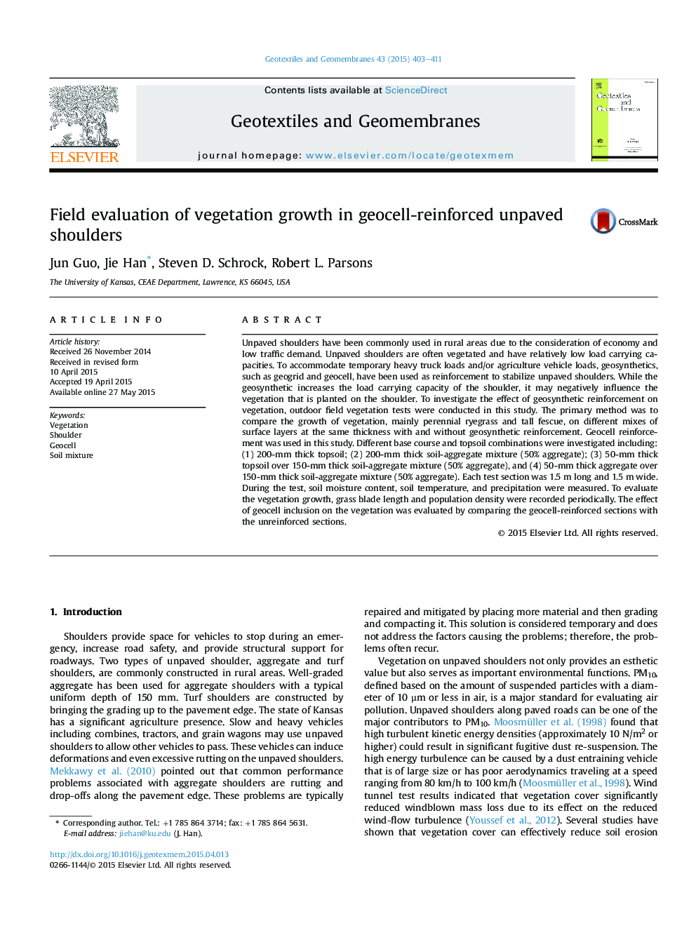 Field evaluation of vegetation growth in geocell-reinforced unpaved shoulders