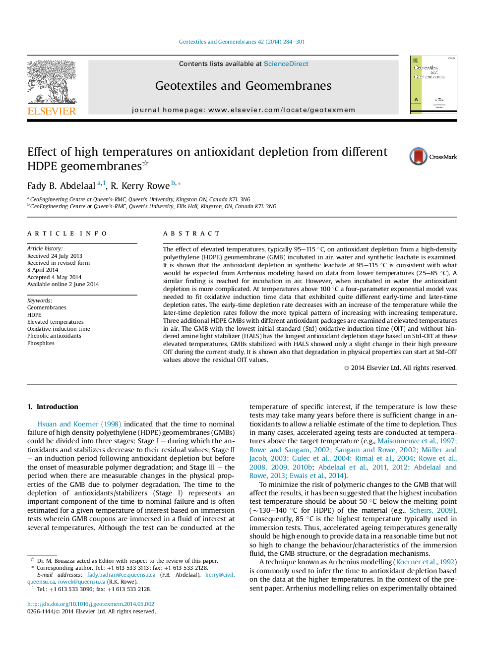 Effect of high temperatures on antioxidant depletion from different HDPE geomembranes 