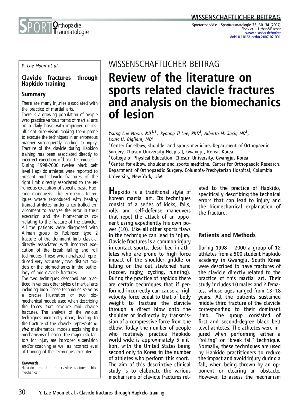 Review of the literature on sports related clavicle fractures and analysis on the biomechanics of lesion