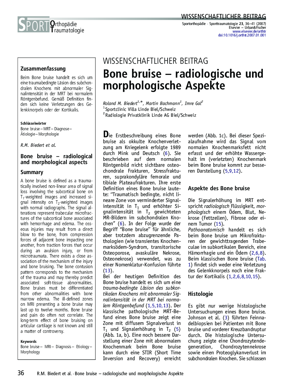 Bone bruise – radiologische und morphologische Aspekte